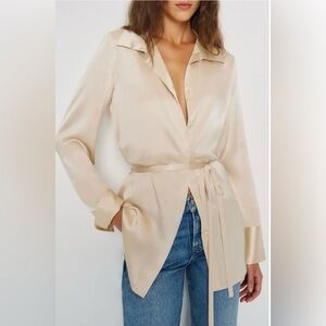 New Reformation Camilla Tie Waist Silk Top size 6 in Almond